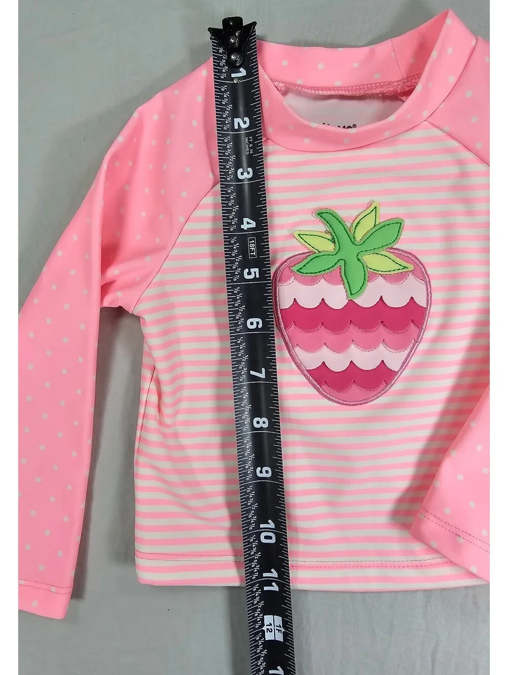 Little Me Pink Strawberry Long Sleeve Rash Guard- Size 18M.